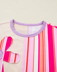 Flower Patch Stripe Colorblock Short Sleeve Top