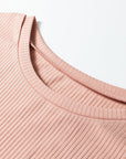 Solid Ribbed Knit Ruffle Short Sleeve T-Shirt