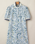 Floral Stripe Patchwork Collared Short Sleeve Mini Dress