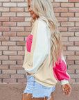 Colorblock Collared Ribbed Patchwork Pocketed Sweatshirt