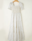 Floral Frilly Shirred Bodice Tiered Maxi Dress