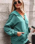 Solid Half-Zip Kangaroo Pocket Baggy Hoodie