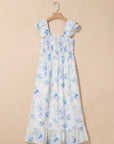 Floral Ruffle Sleeve Smocked High Waist Dress