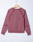 Lace Patchwork Mineral Wash Notched Neck Sweatshirt