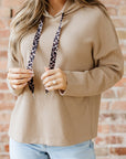 Ribbed Knit Leopard & Lace Drawstring Hoodie