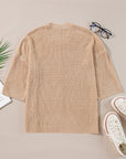 Contrast Stripe 3/4 Sleeve Crew Neck Sweater