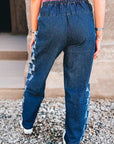 Denim Checker Side Panel Patchwork Drawstring Pants