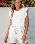 Ocean Bow Jacquard Ruffle Sleeve Short 2pcs Outfit