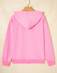 Solid Ribbed Zip-Up Drawstring Hooded Jacket