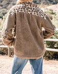 Leopard Sherpa Patchwork Flap Pocket Buttoned Jacket