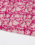 Pink Floral Print Split Neck Pleated Puff Sleeve Blouse