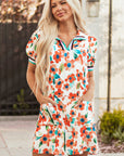 Floral Contrast Trim Split Neck Mini Dress