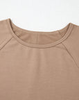 Light French Beige Flower Striped Patchwork Puff Sleeve Loose PLUS Sweatshirt
