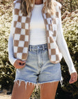 Checker Sherpa Collared Jacket Vest