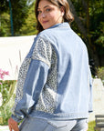 Plus Size Leopard Patchwork Denim Jacket