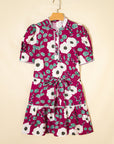 Floral Short Puff Sleeve Belted Mini Dress