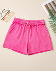 Mineral Wash Drawstring Elastic Waist Raw Edge Shorts