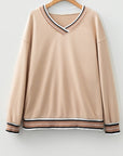 Varsity Contrast Stripe Trim V-Neck Sweatshirt
