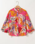 Floral Abstract Leopard Buttoned Ruffle Bubble Sleeve Shirt
