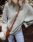 Stripe Ribbed Knit Boat Neck Sweater