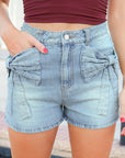 Bow Pocket Denim High Waist Shorts