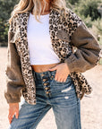 Leopard Sherpa Patchwork Flap Pocket Buttoned Jacket