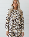 Leopard Long Sleeve T-Shirt Dress w/ Pockets