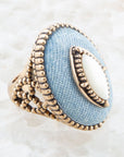 Denim Dreams White Mother of Pearl Golden Statement Ring
