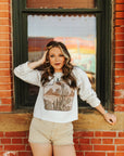 Cattle Tag Raw Hem Graphic Sweatshirt