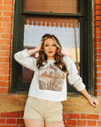 Cattle Tag Raw Hem Graphic Sweatshirt