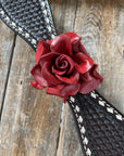 Dark Oil Buckstitch -Red Rose Browband Headstall & Breastcollar Tack Set