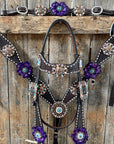 Dark Oil Purple Skull Browband - Breastcollar - Witherstrap Set