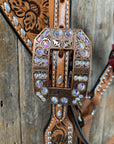 Silver Buckstitch Flower Browband Headstall & Breastcollar Set