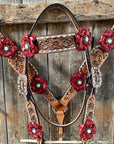 Silver Buckstitch Flower Browband Headstall & Breastcollar Set