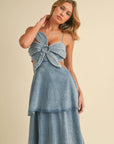 DENIM FLOWER MAXI DRESS