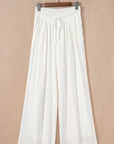 Solid Drop Waist Pleated Wide Leg Pants