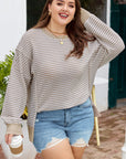 Plus Size Stripe Knit Ribbed Long Sleeve Top