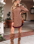 Plaid Patchwork Ruffle Hem Long Sleeve Mini Dress