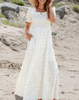 Floral Frilly Shirred Bodice Tiered Maxi Dress