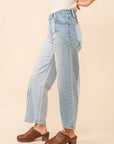 63004P - Crop Baggy Wide Leg Dad Jeans: LIGHT WASH