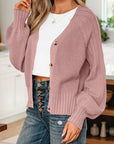Textured Knit Button Front V-Neck Cardigan