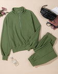 Solid Half Zip Pullover Top and Joggers Set