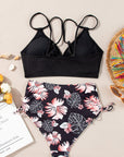 Tropical Colorblock Ribbed High Waist Bikini Swimsuit