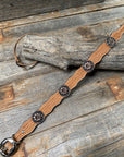 DC76 - Light Oil Leather Copper Flower Dog Collar 10"-22" W196L