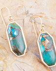 Dolce Teal Blue Turquoise Matrix Golden Drop Earrings