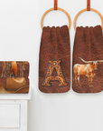 Monogrammed Initial Western Leather Look Saddle Longhorn Cowboy Cowgirl Kitchen Dish Towels Made in America
