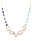 Dual Color Blue Lapis Turquoise and White Mother of Pearl Golden Necklace