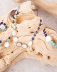 Dual Color Blue Lapis Turquoise and White Mother of Pearl Golden Ring