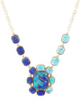 Duality Blue Lapis and Turquoise Golden Pendant Necklace