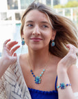 Duality Blue Lapis and Turquoise Golden Pendant Necklace